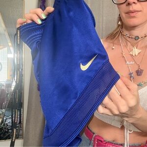 Nike Royal Blue Velvet Sports Bra with Gold glitter Swoosh